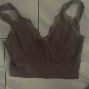 Lace Trim Brown Bralette